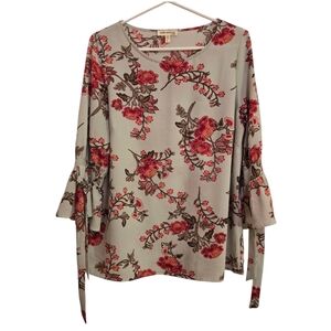 Faith and Joy Mint Floral Bell Sleeve Blouse Size L